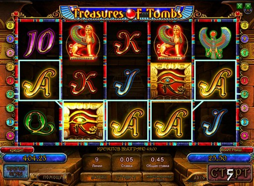 Vinnende linje av spilleautomat Treasures of Tombs
